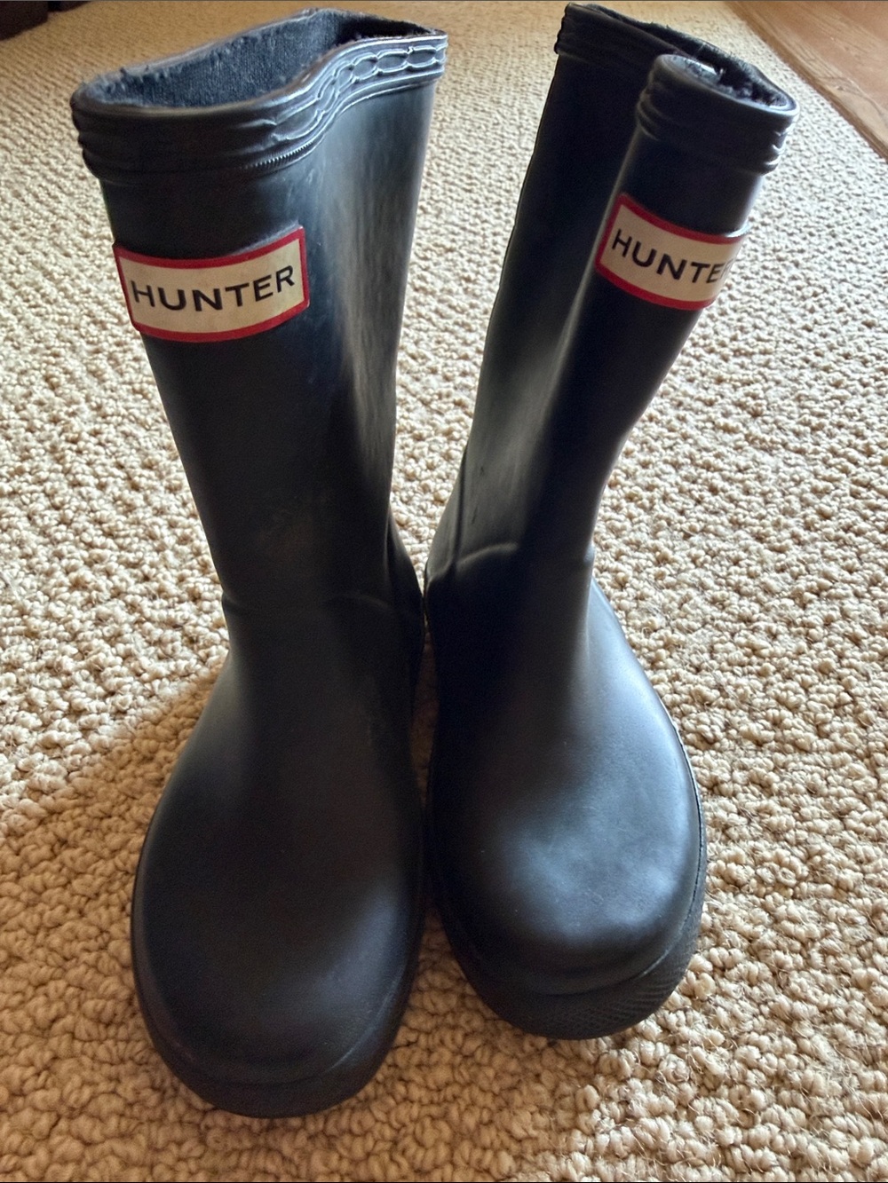Hunter Kids Black Rain Boots with Logo Trim